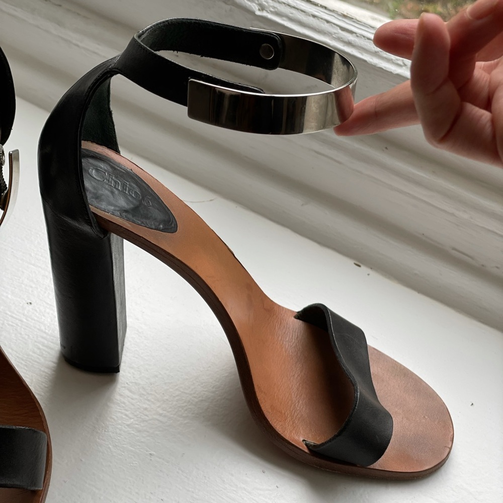 Chloe strappy heel with metal detail. Size 37.5
